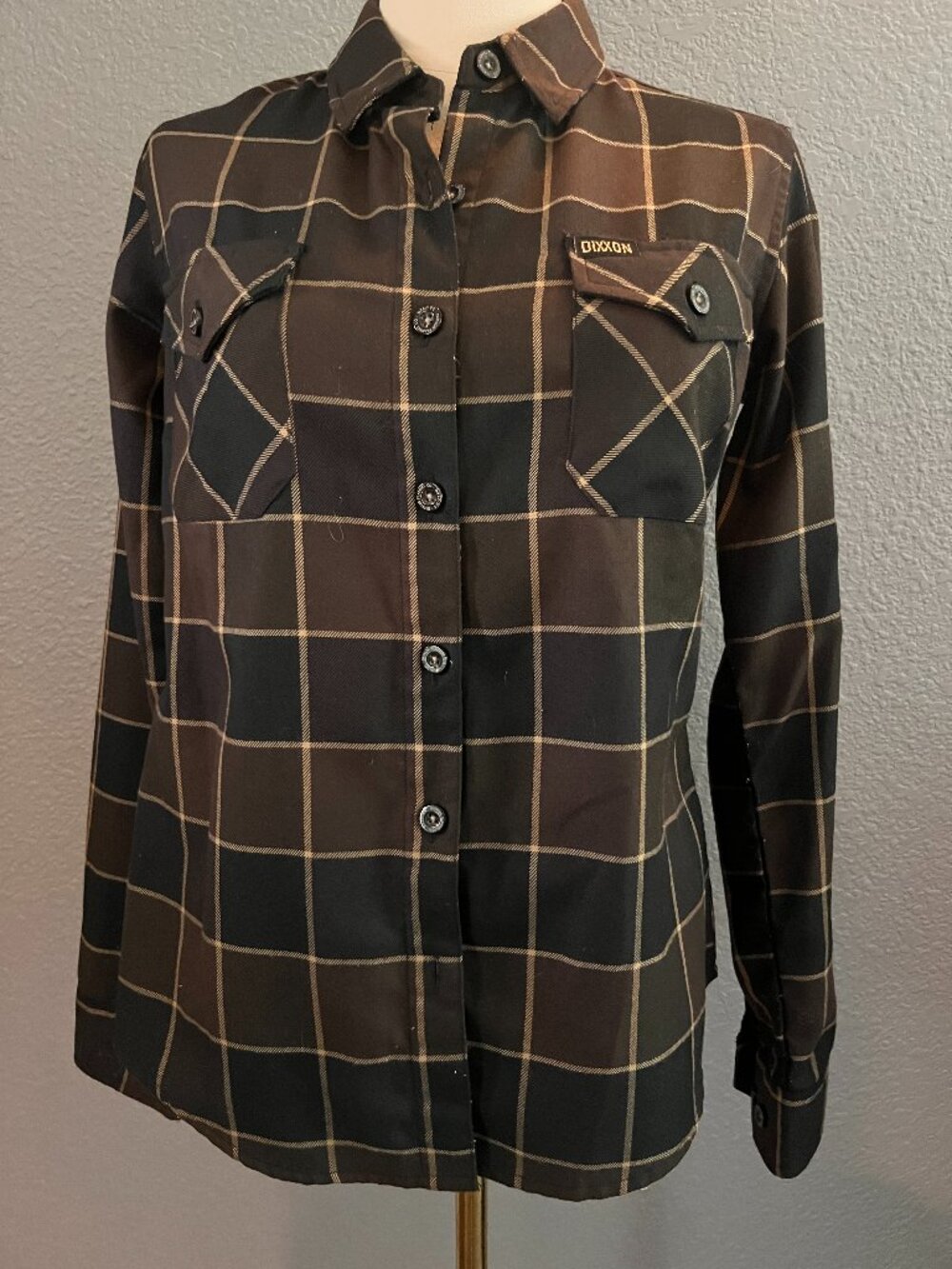 WOMEN'S DIXXON FLANNEL COMPANY THE DRIFTER 2013-2023 BROWN BLACK PLAID SHIRT - S